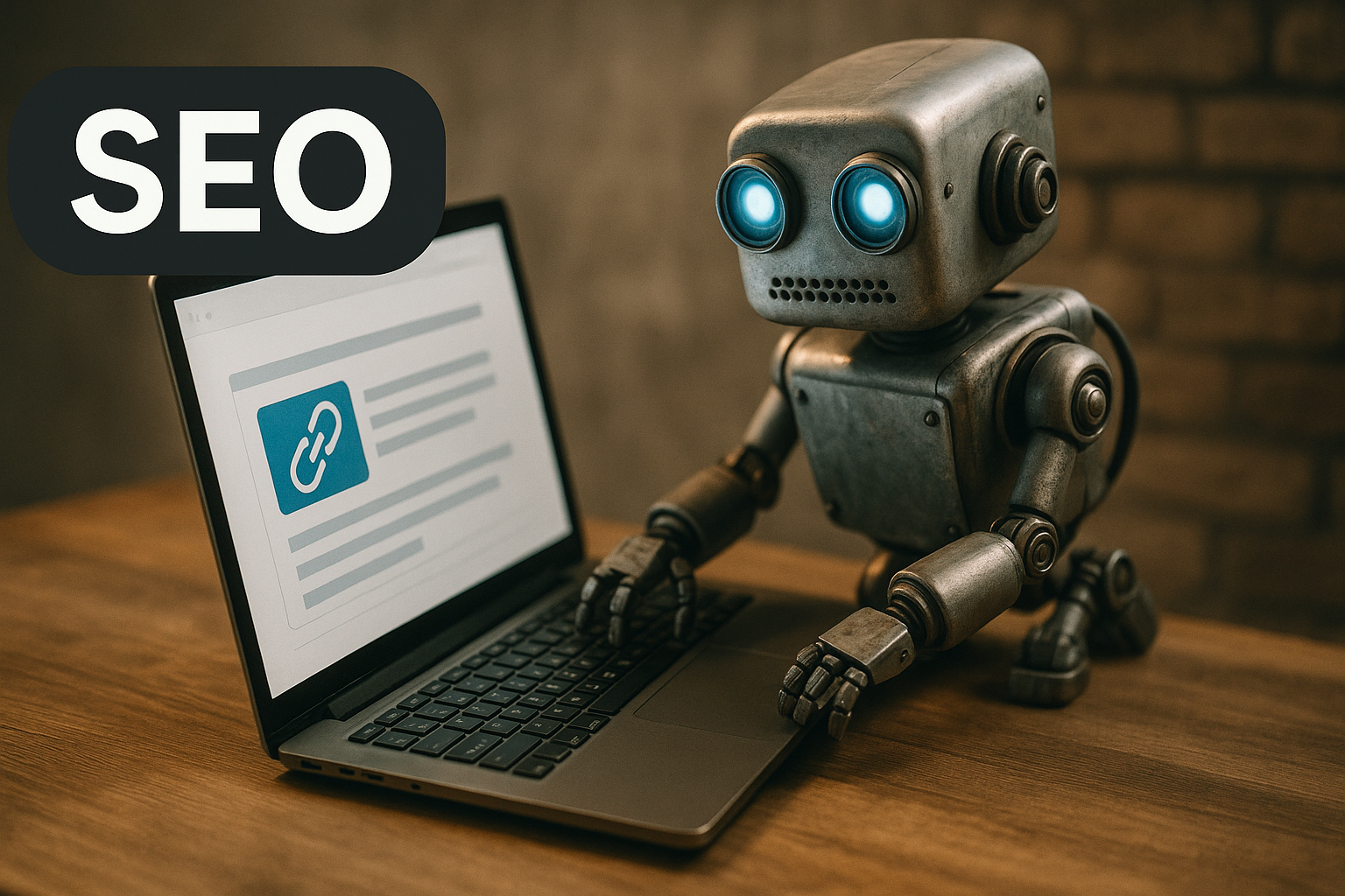 SEO（検索エンジン最適化）の基本概念を表すイラスト。検索エンジンのロボットがウェブサイトをクロールし、ユーザーに最適な検索結果を提供する流れを図解